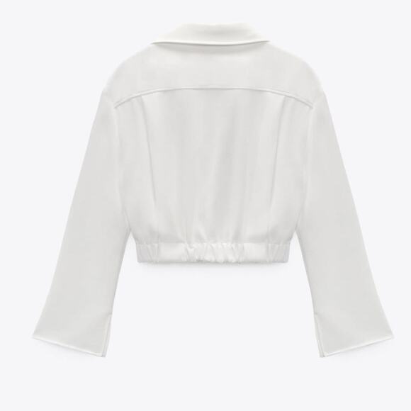 Zara Pleated Cropped Long Sleeve Top in White - Picture 3 of 11